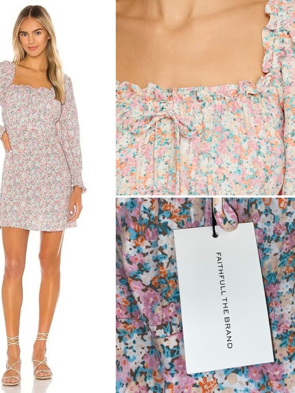 New Faithfull The Brand $169 Ira Mini Dress Vionette Floral Print Womens L US 8